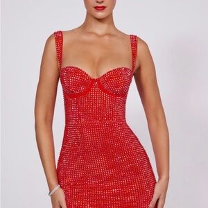 Oh Polly Red Embellished Bodycon Mini Dress